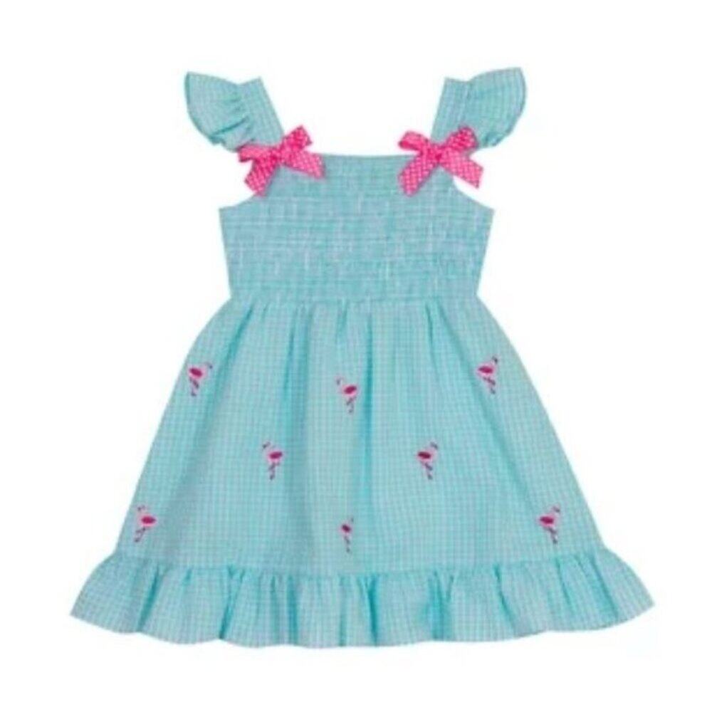 Rare Editions Embroidered Flamingo Dress Seersucker Girls Size 24 months